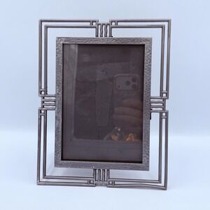 Art Deco Modernist Pewter Geometric Metal Photo Frame 5x7 Industrial Minimalist